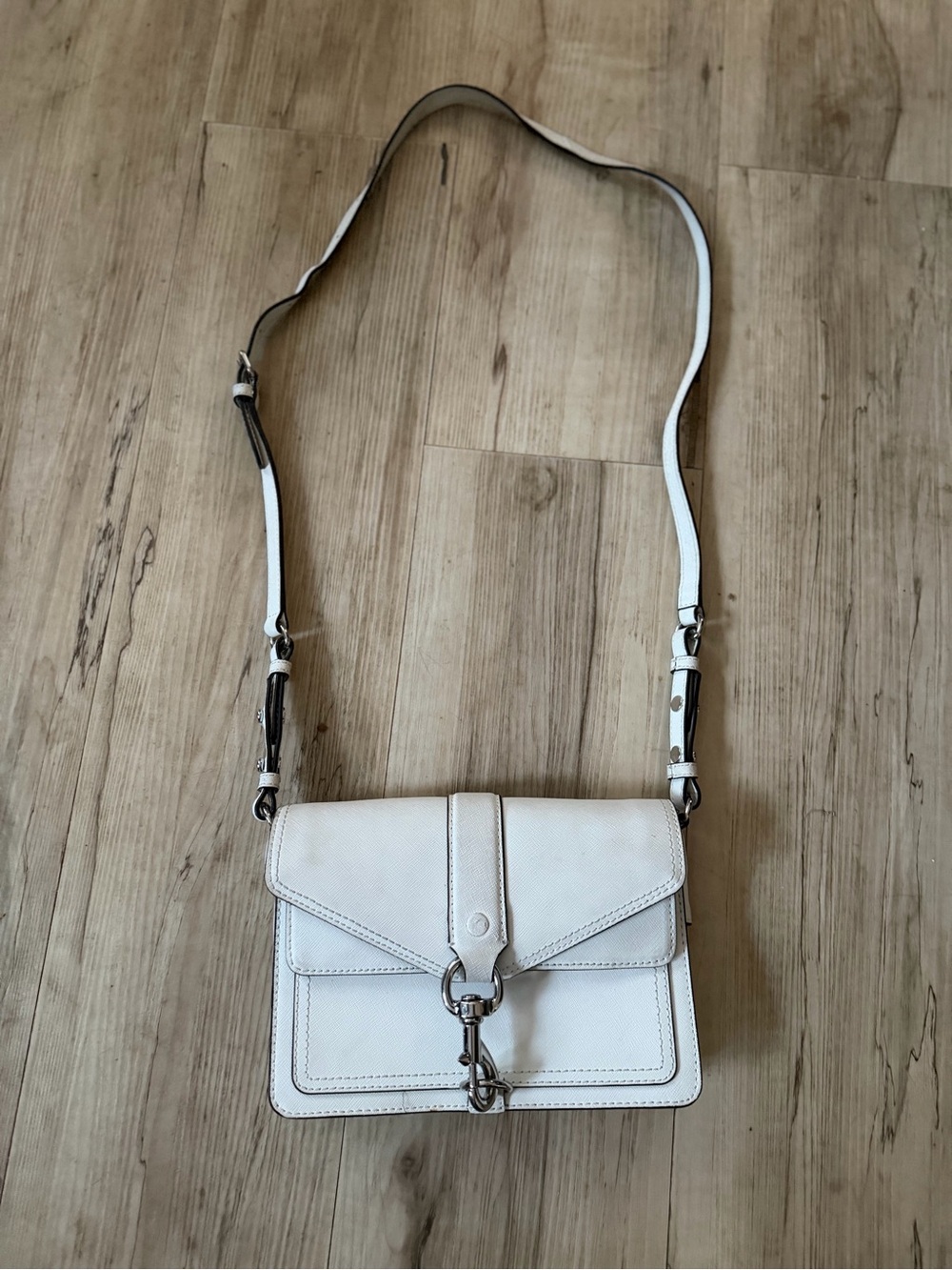 Rebecca Minkoff White Leather Convertible Crossbody with Silver Hardware
